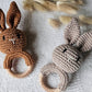 Rattle, Beech Wood Ring with Crocheted Bunny