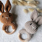Rattle, Beech Wood Ring with Crocheted Bunny