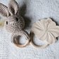 Rattle, Beech Wood Ring with Crocheted Bunny
