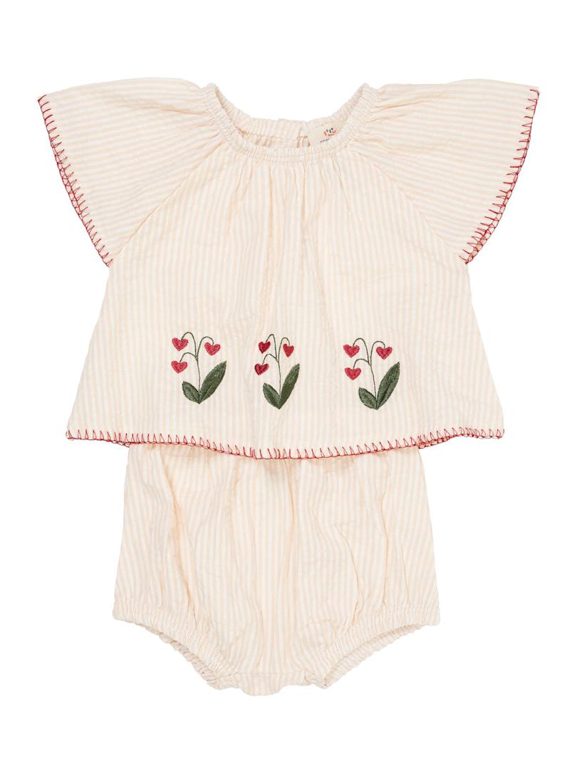 Seersucker Set W Embroidery, Dusty Rose