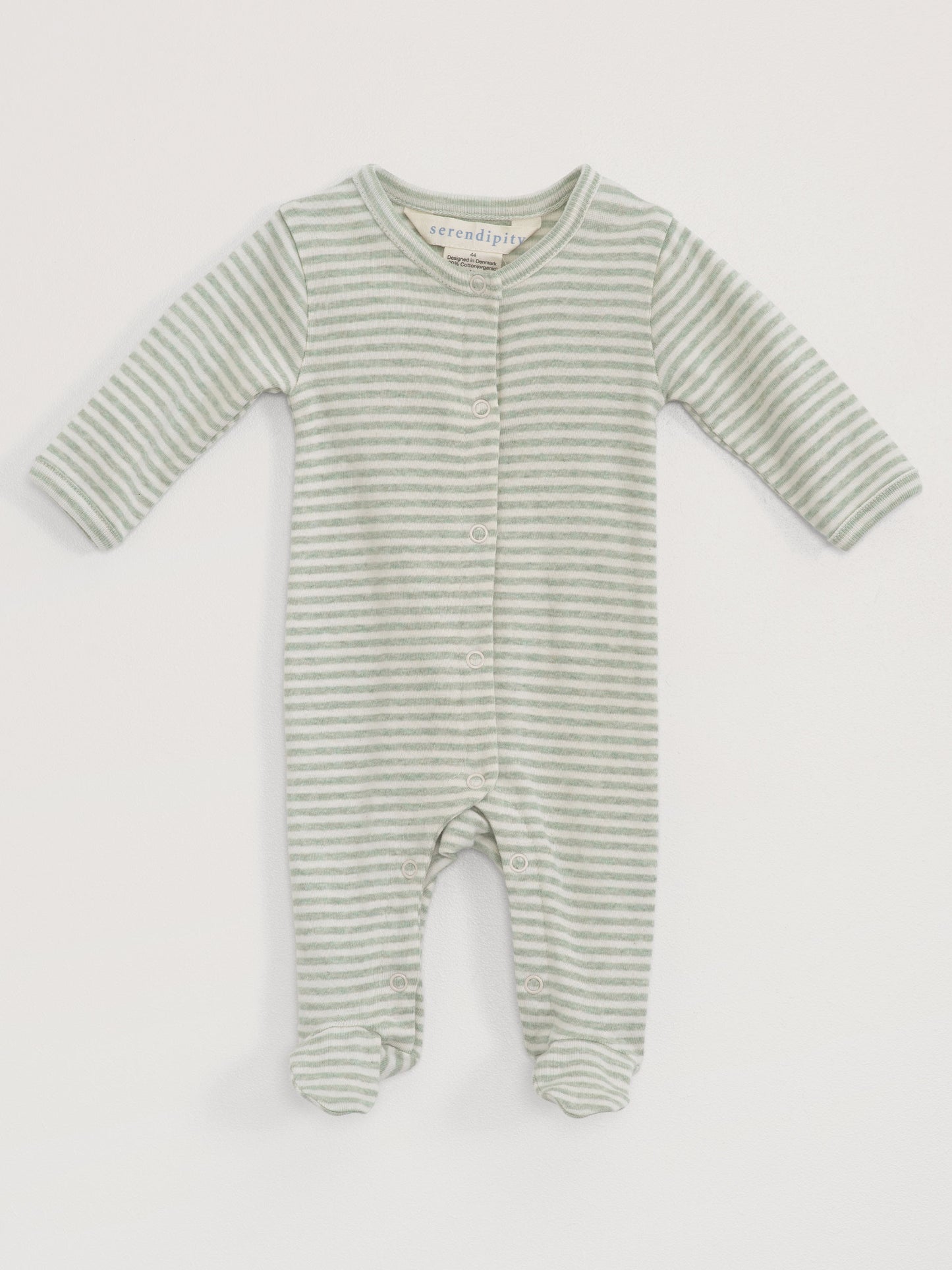 Serendipity, Baby Suit With Feet Stripe, Jade & Offwhite