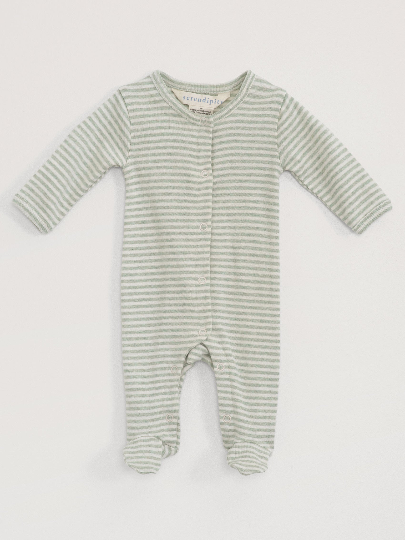 Serendipity, Baby Suit with Feet Stripe, Jade & Offwhite