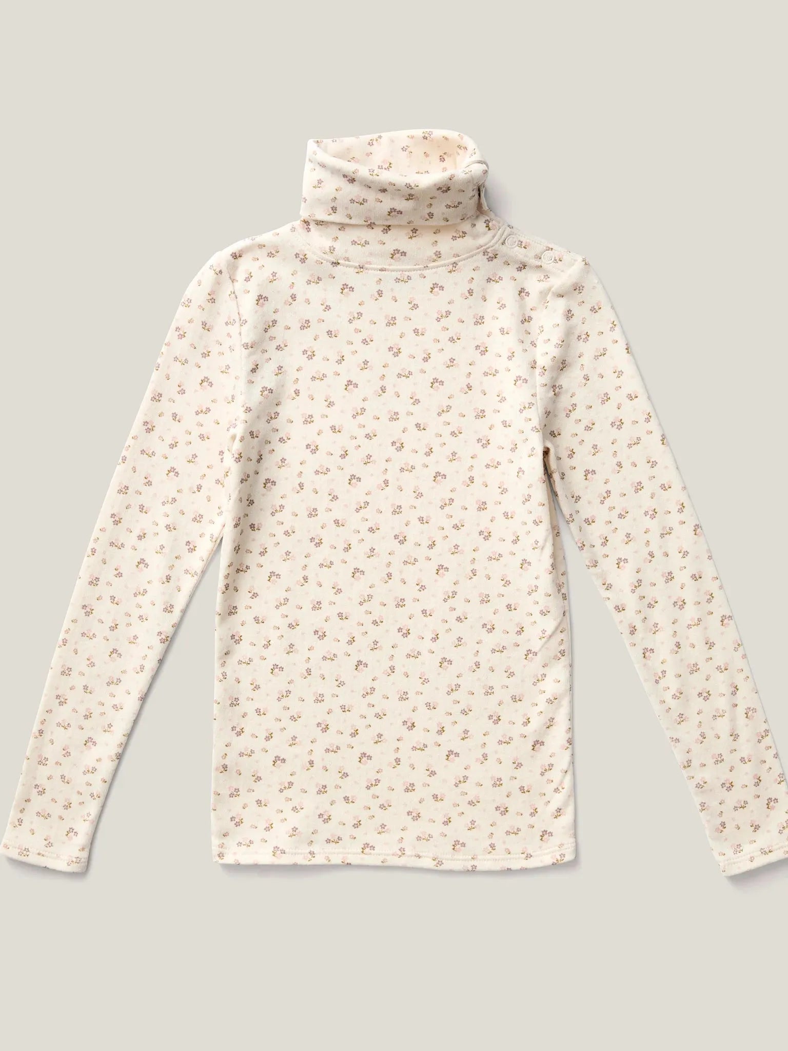 Snap Turtleneck, Calico Print, Rosewood.