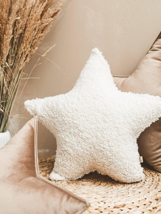 Star-Shaped Teddy Cushion, Cream