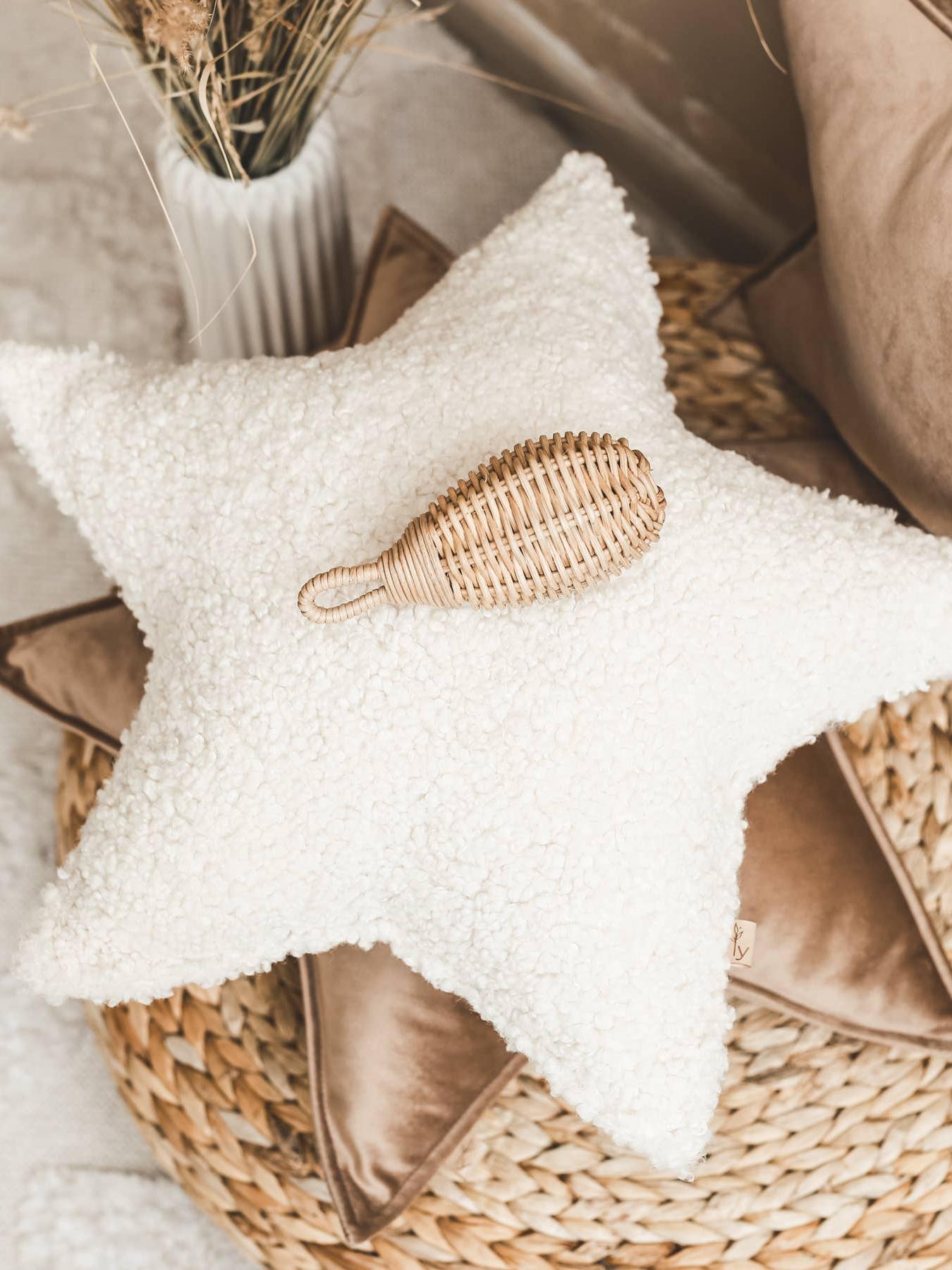 Star-Shaped Teddy Cushion, Cream