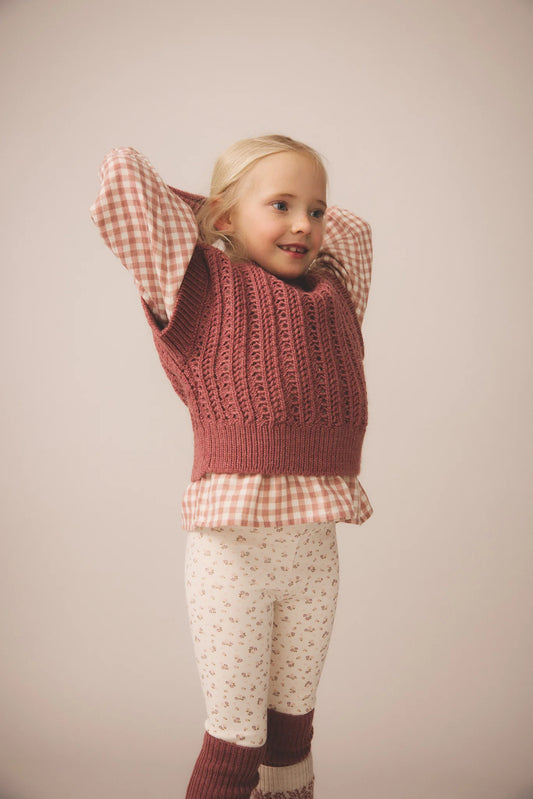 Stretch Leggings, Calico Print, Rosewood