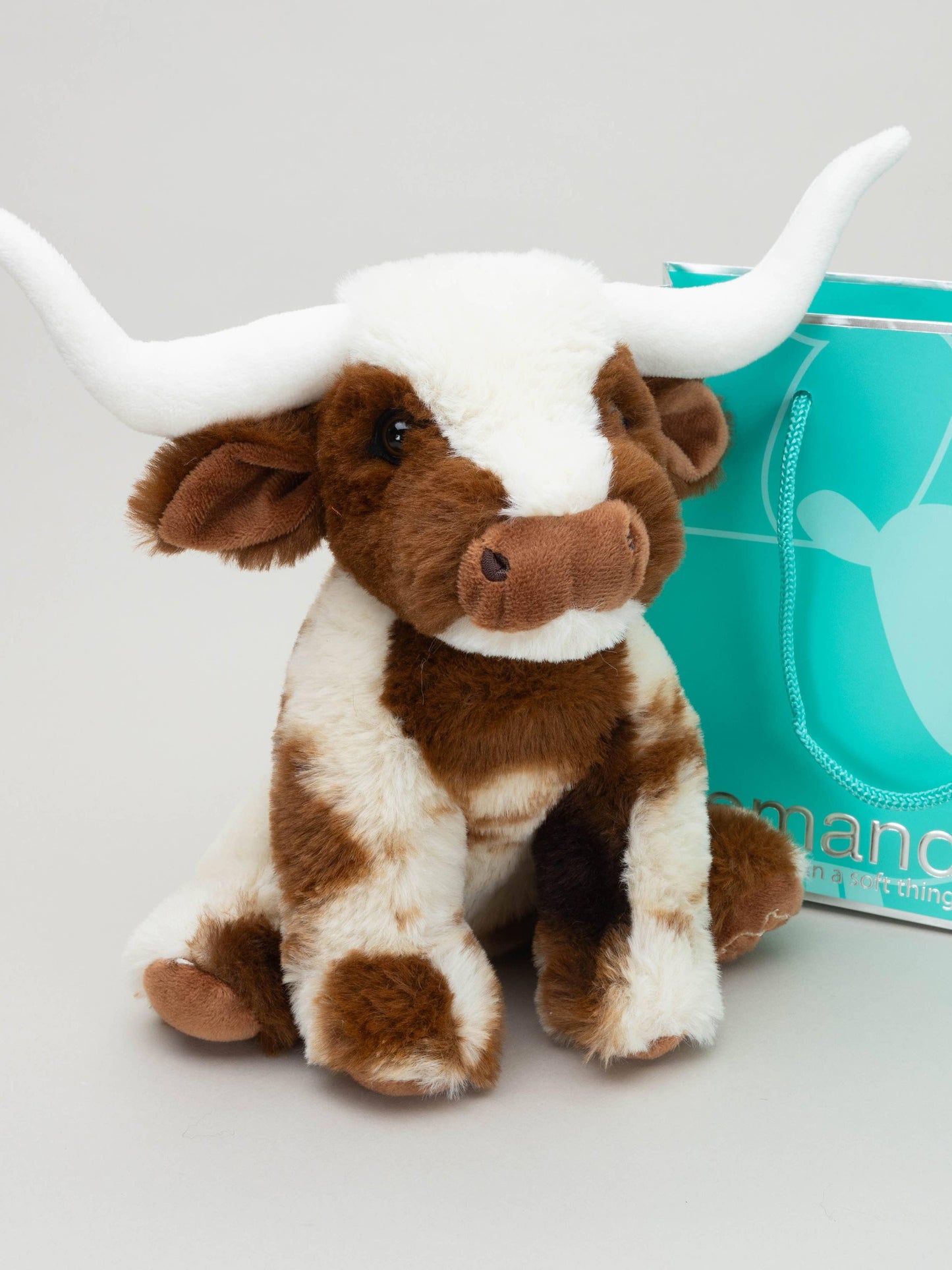 Texas Longhorn Highland Cream Brown Cow Plush Toy, 18cm