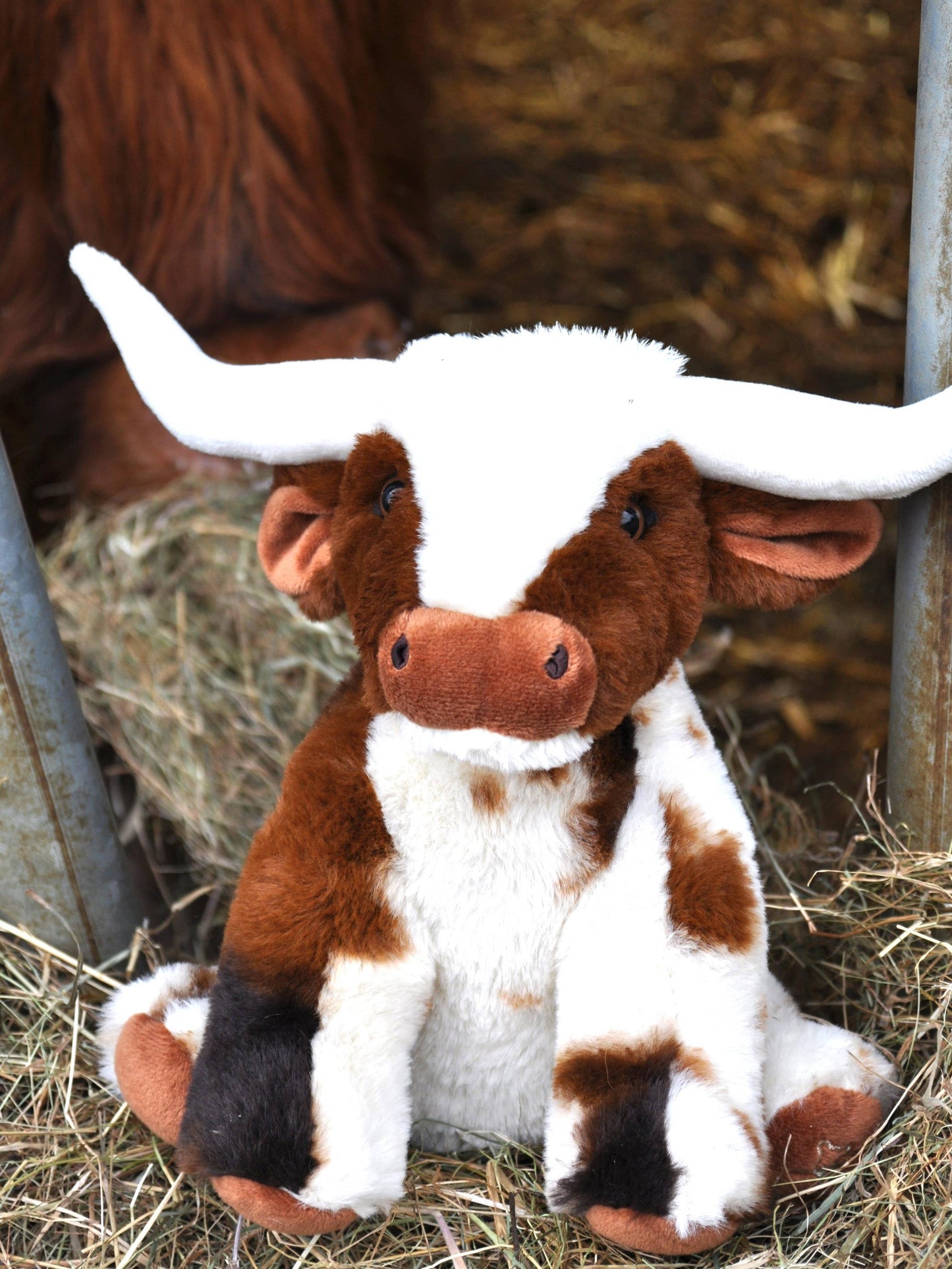 Texas Longhorn Highland Cream Large Brown Cow Soft Toy, 30cm