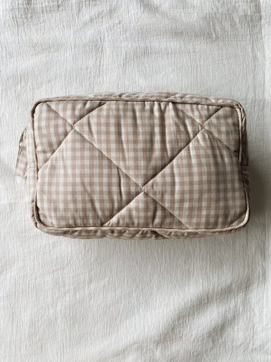Toiletry Bag, Beige Gingham