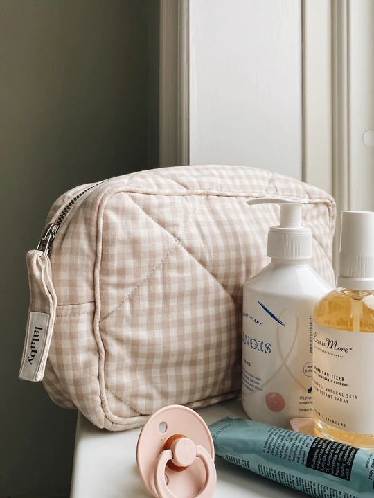 Toiletry Bag, Beige Gingham