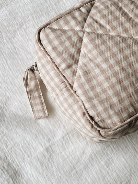 Toiletry Bag, Beige Gingham