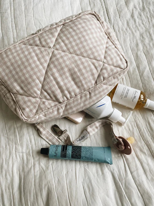 Toiletry Bag, Beige Gingham