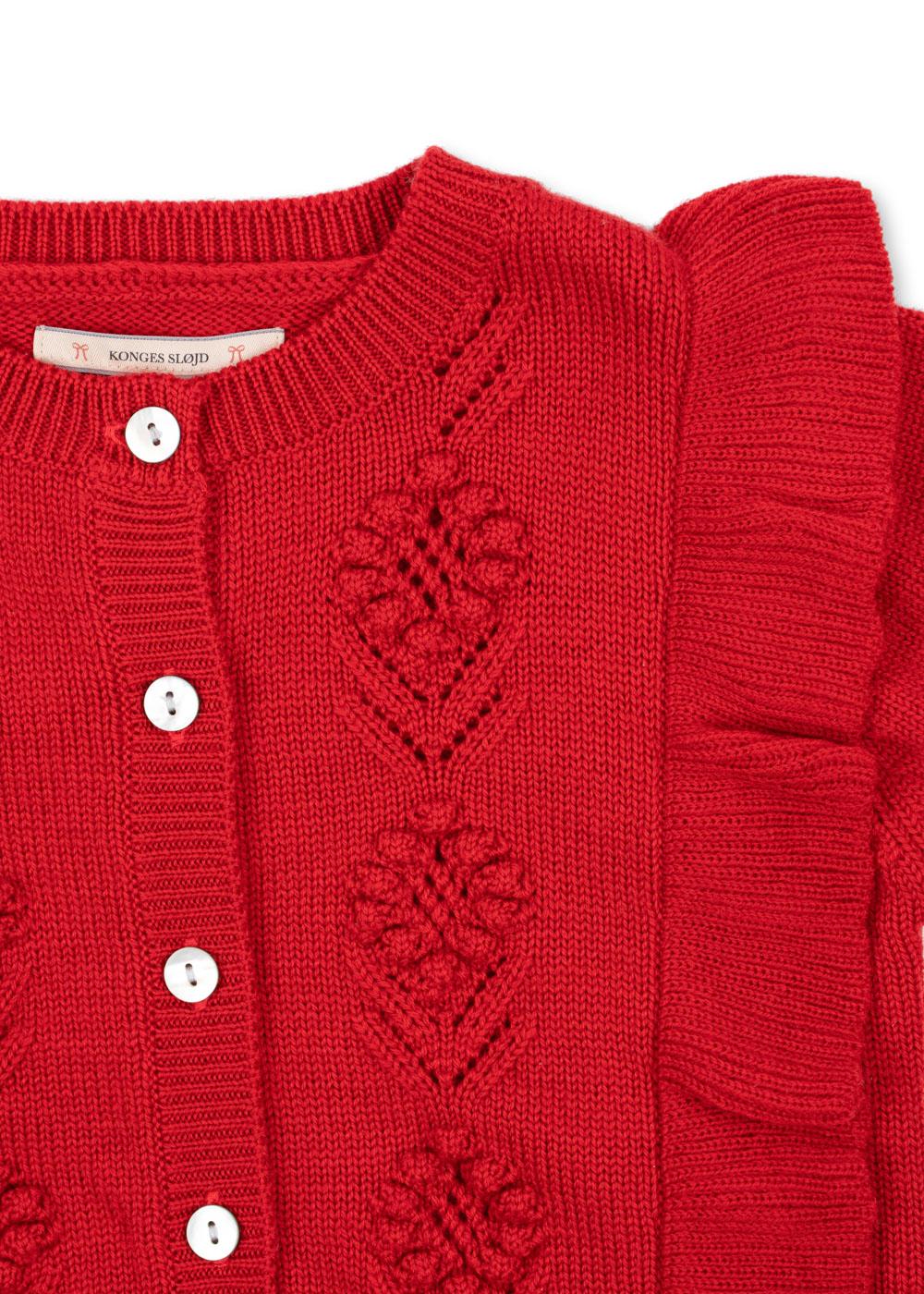 Konges Sløjd, Fiol Frill Cardigan, Barbados Cherry, 100% Merino Wool