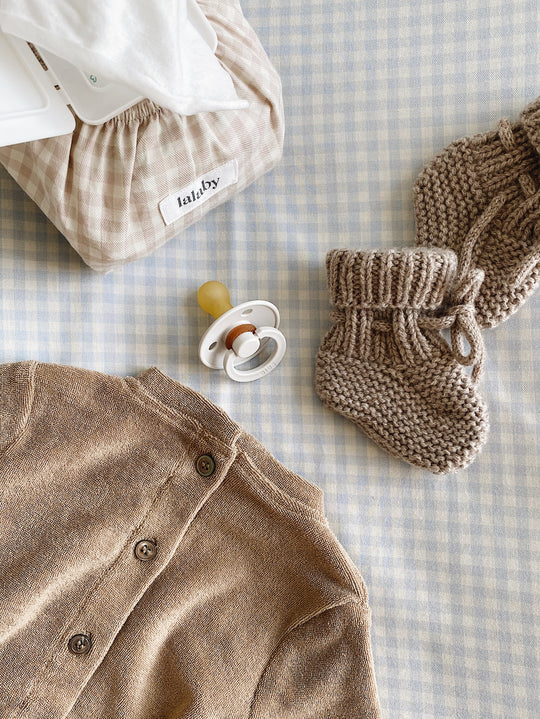 Wet Wipe Cover, Beige Gingham