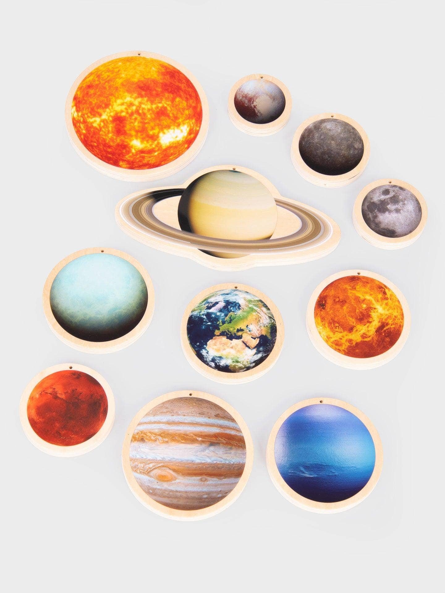 Wooden Solar System Discs Set of 11 – Montessori Space Learning Toy