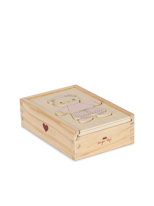 Wooden Teddy dress up Puzzle, Dusty Pink.