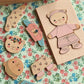 Wooden Teddy dress up Puzzle, Dusty Pink.