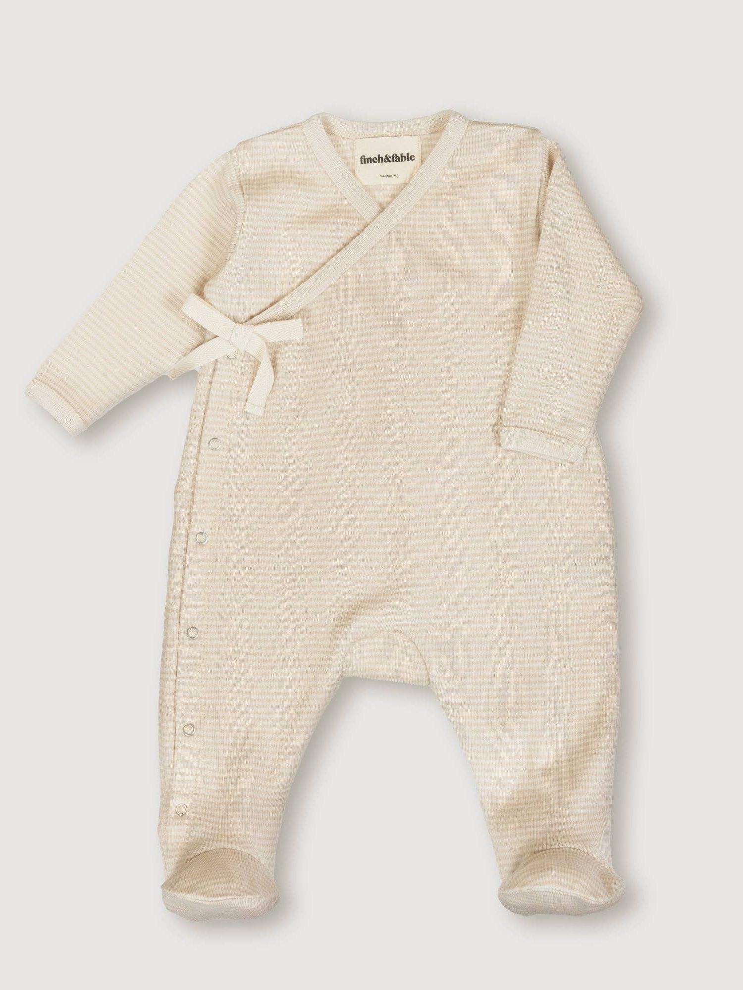 Wool Rib Footie - Oat Stripe