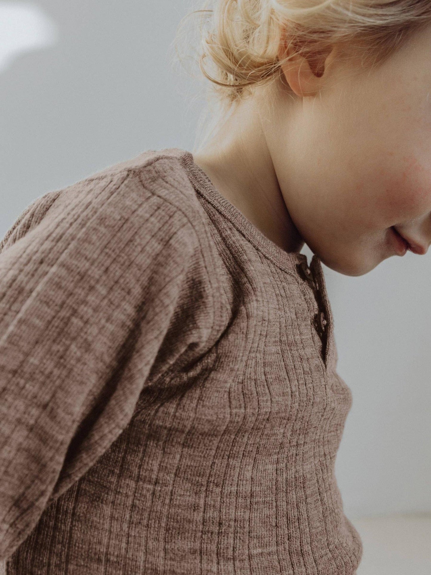 Wool Rib Henley Top - Sand