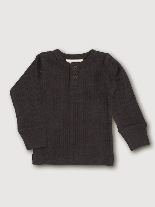 Wool Rib Henley Top - Storm