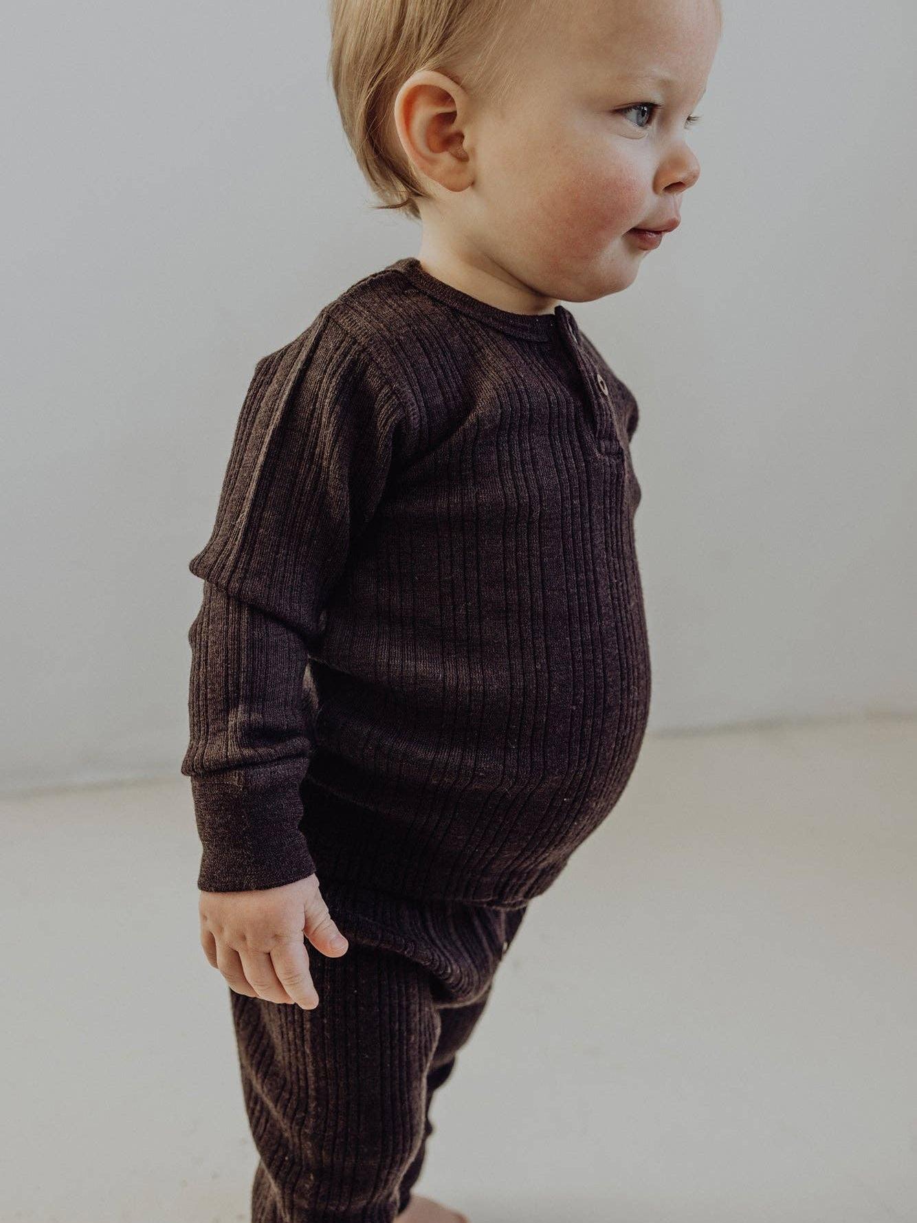 Wool Rib Henley Top - Storm