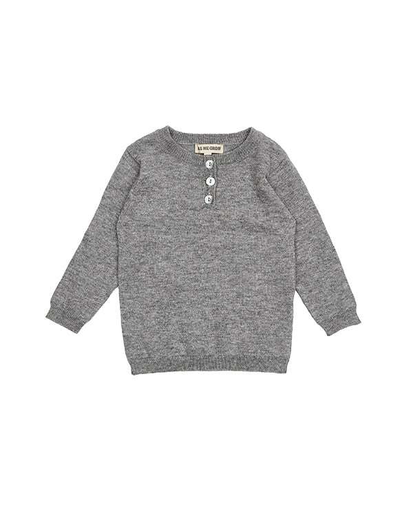 As We Grow, Henley Sweater, Grey, Alpaca Wool (15%) And Cotton (85%)