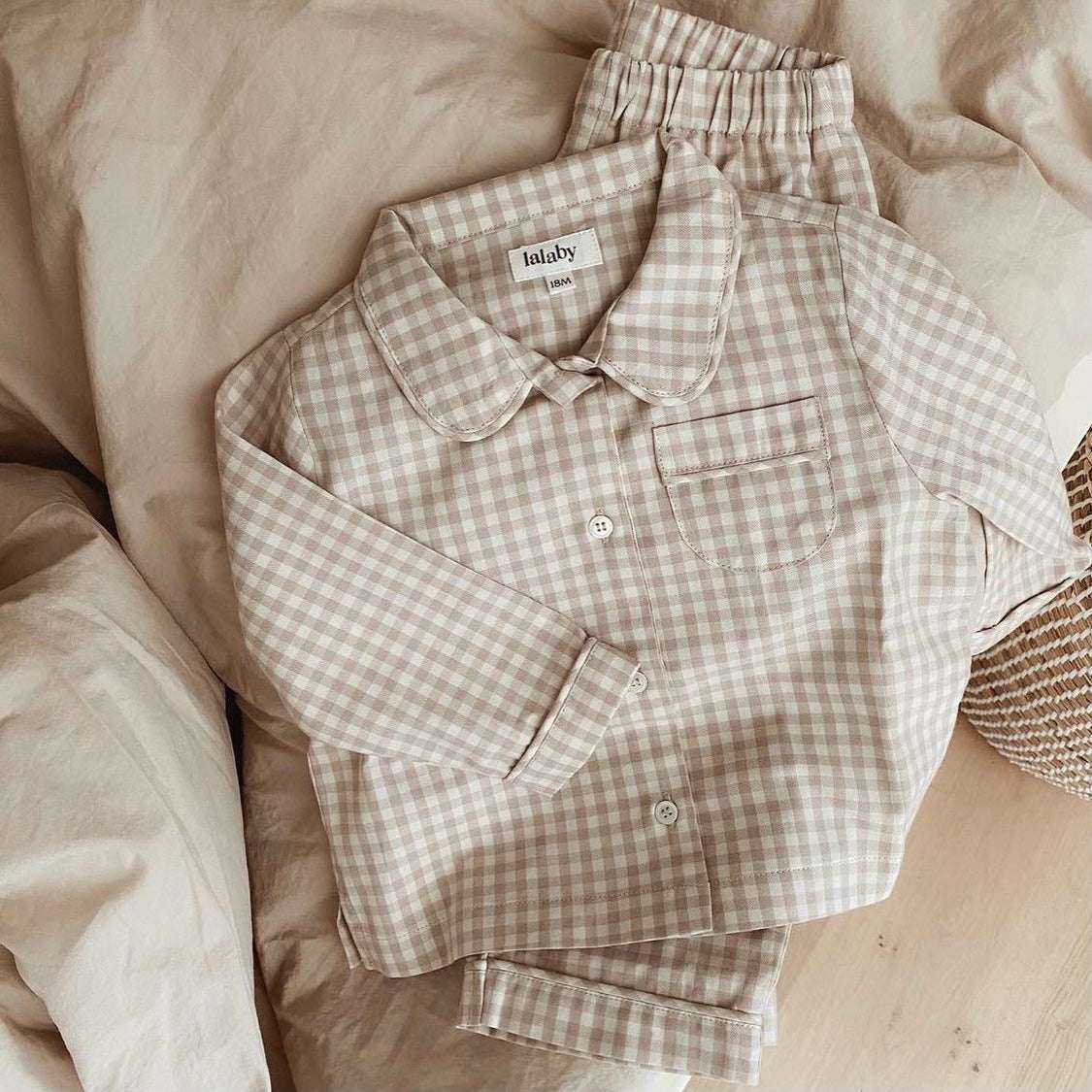 Lalaby, Classic Pyjamas, Beige Gingham, Organic