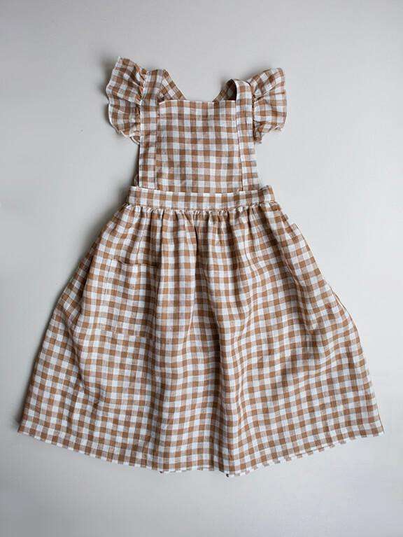 The Simple Folk, The Simple Folk, The Gingham Pinafore Dress, Bronze Gingham, Organic