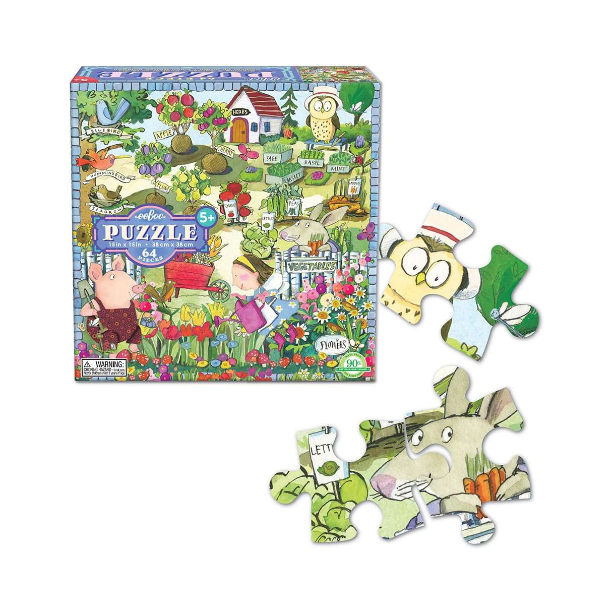 Puzzle, Growing A Garden, 64 Pieces, Eeboo, Fsc, 90% Recycled, Woman Owned & Mother Run