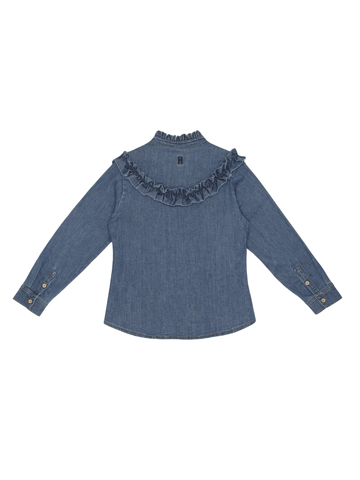 Ruffled Blouse Demin, Authentic Indigo, Little Hedonist, Gots & Oeko-Tex