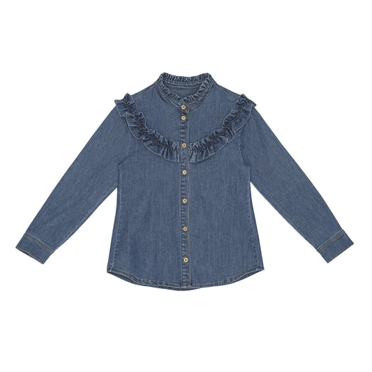 Ruffled Blouse Demin, Authentic Indigo, Little Hedonist, Gots & Oeko-Tex