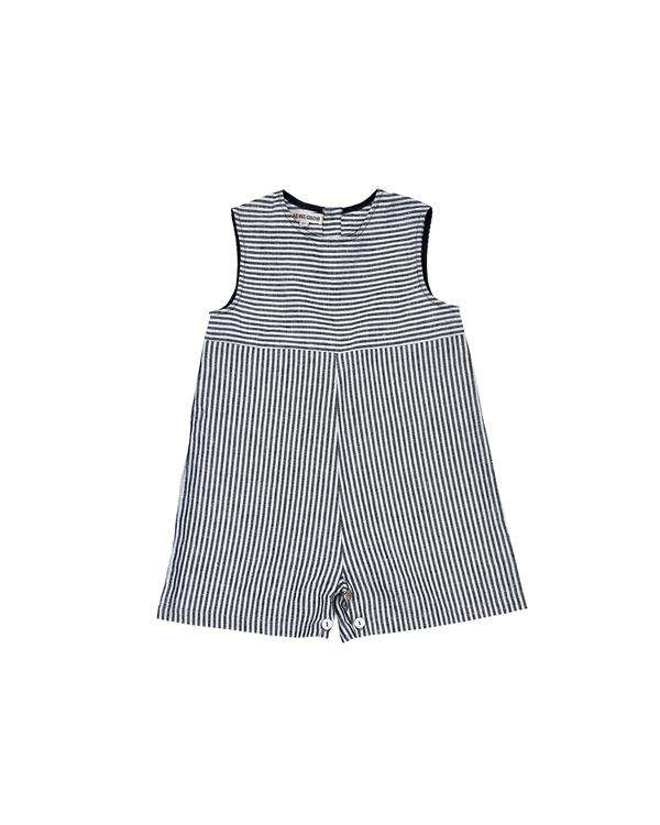 As We Grow, Sibling Overall, Grey/White Stribed, 100% Linen