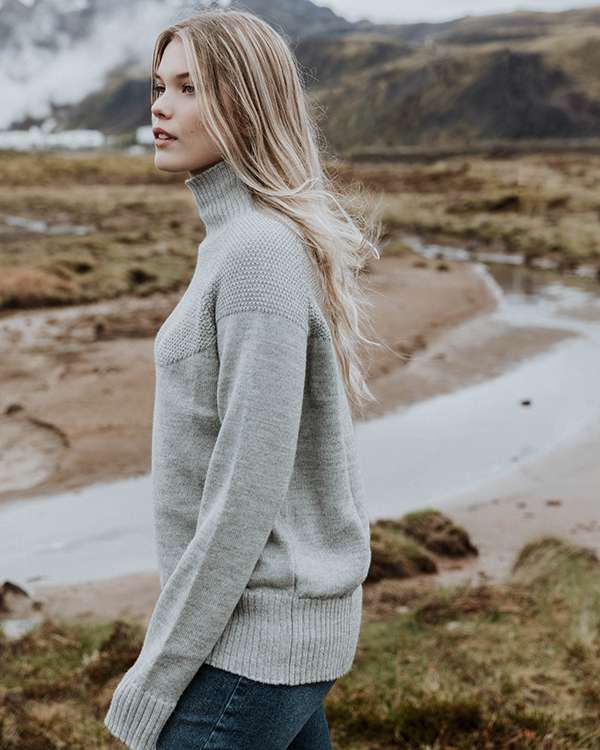 Unisex Alpaca Wool Sailor Sweater, Light Grey