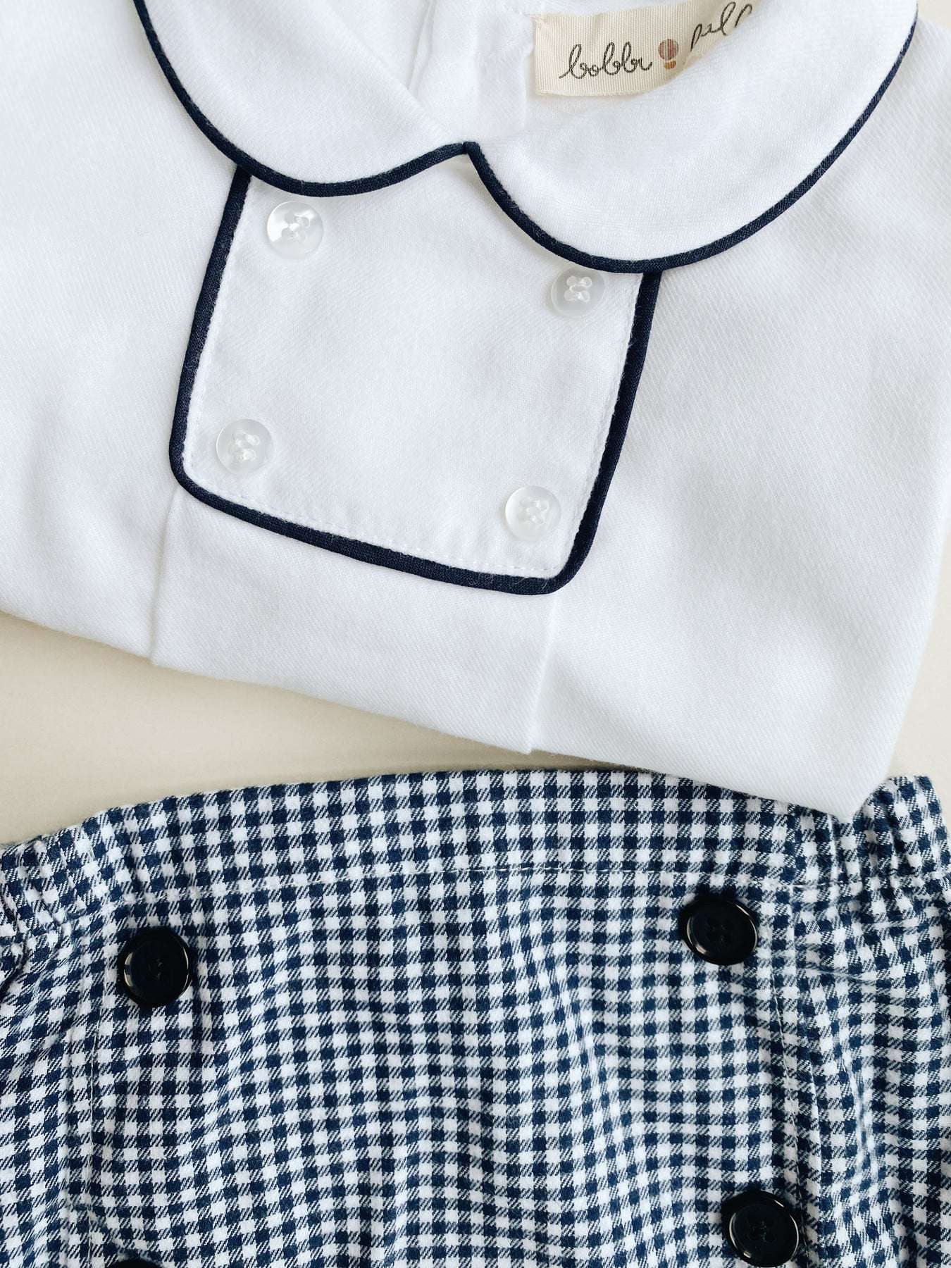 Shirt With Piping, Navy & White, Bobbi Balloon, Organic