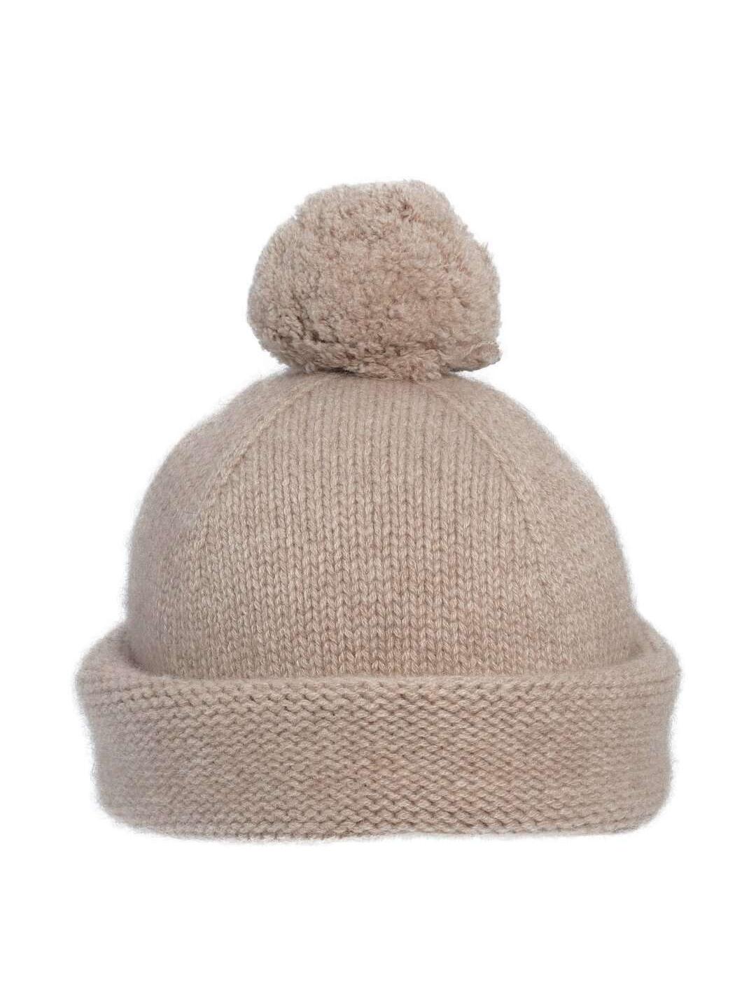 Cashmere Pompom Hat, Sand Melange, Bonet Et Bonet, 100% Organic Cashmere