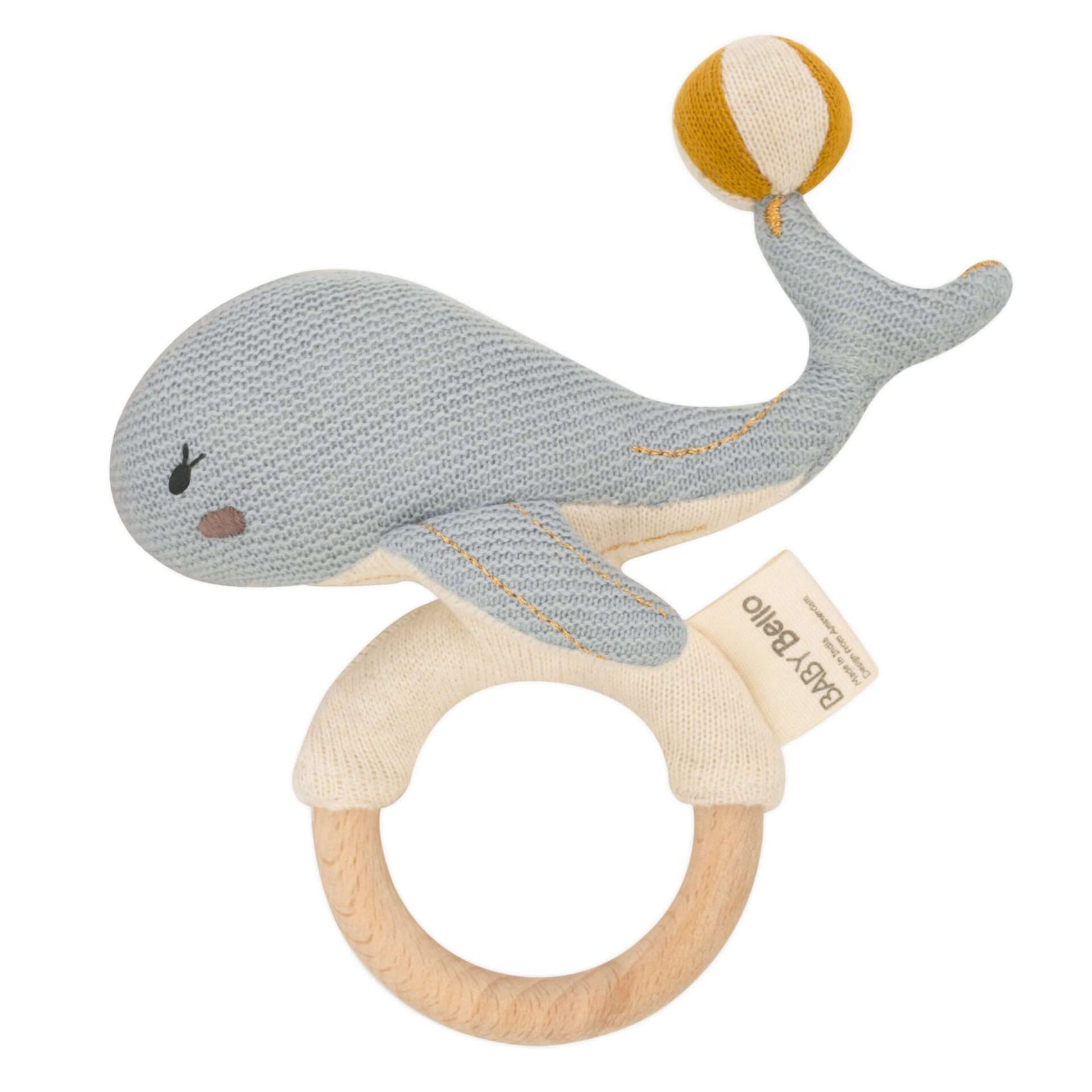 Baby Bello, Wally The Whale, Rattle, 100% Organic Cotton