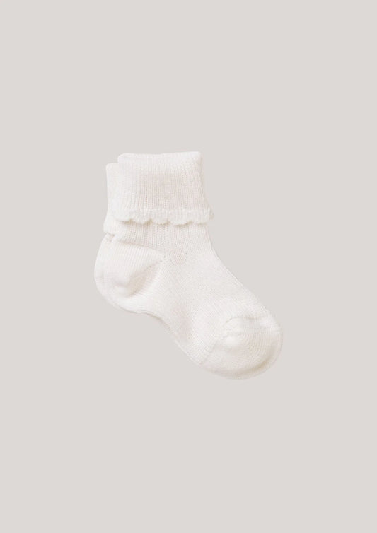 Wool Ruffle Socks, Creamy White, Bobbi Balloon, Organic