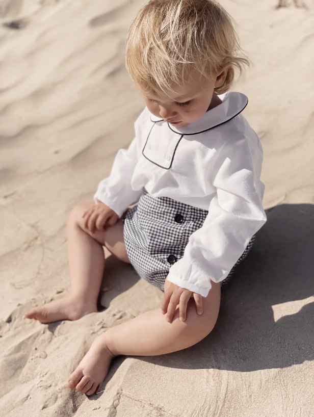 Bloomers With Buttons, Navy & White
