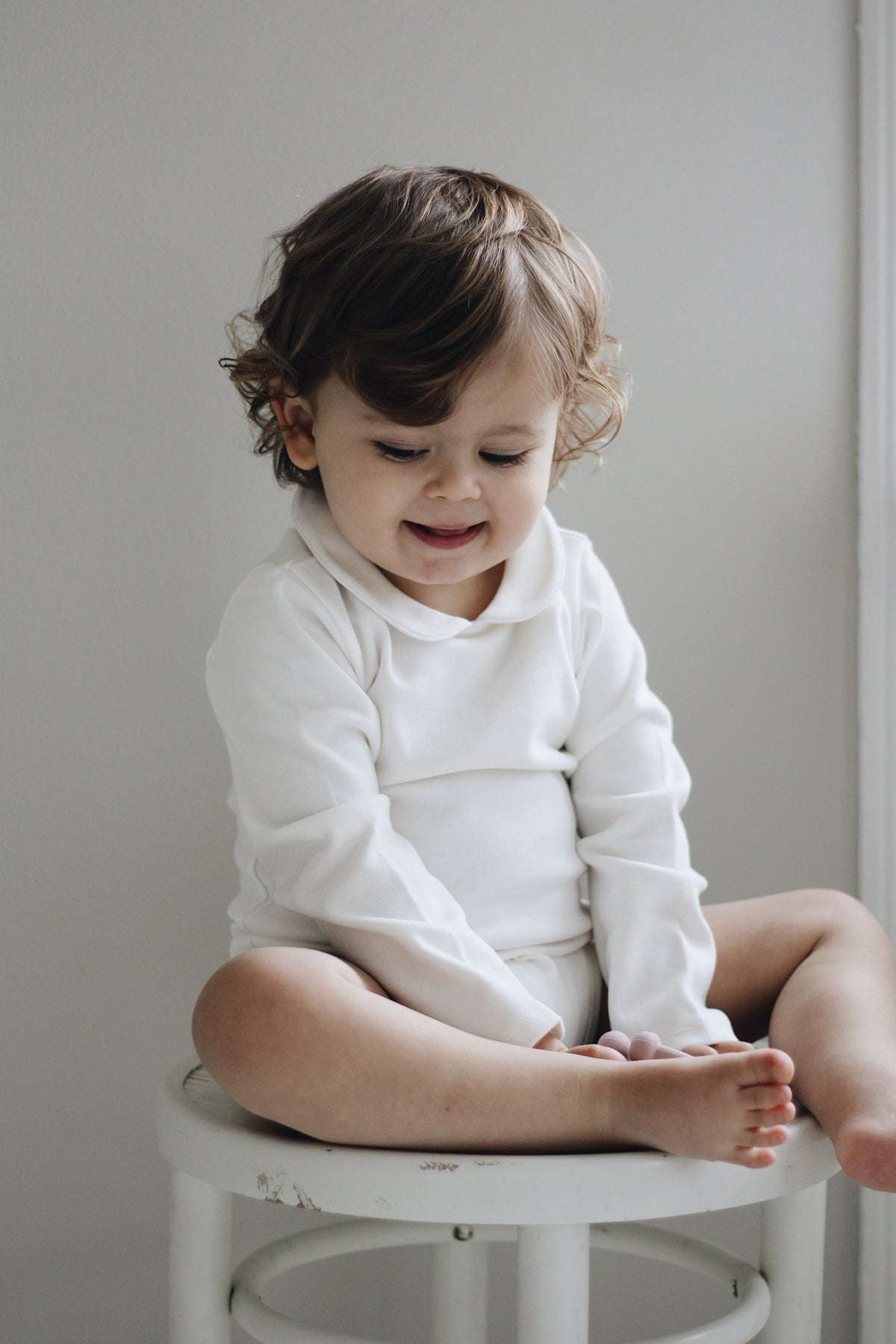 Bodystocking With Round Collar, White Piping