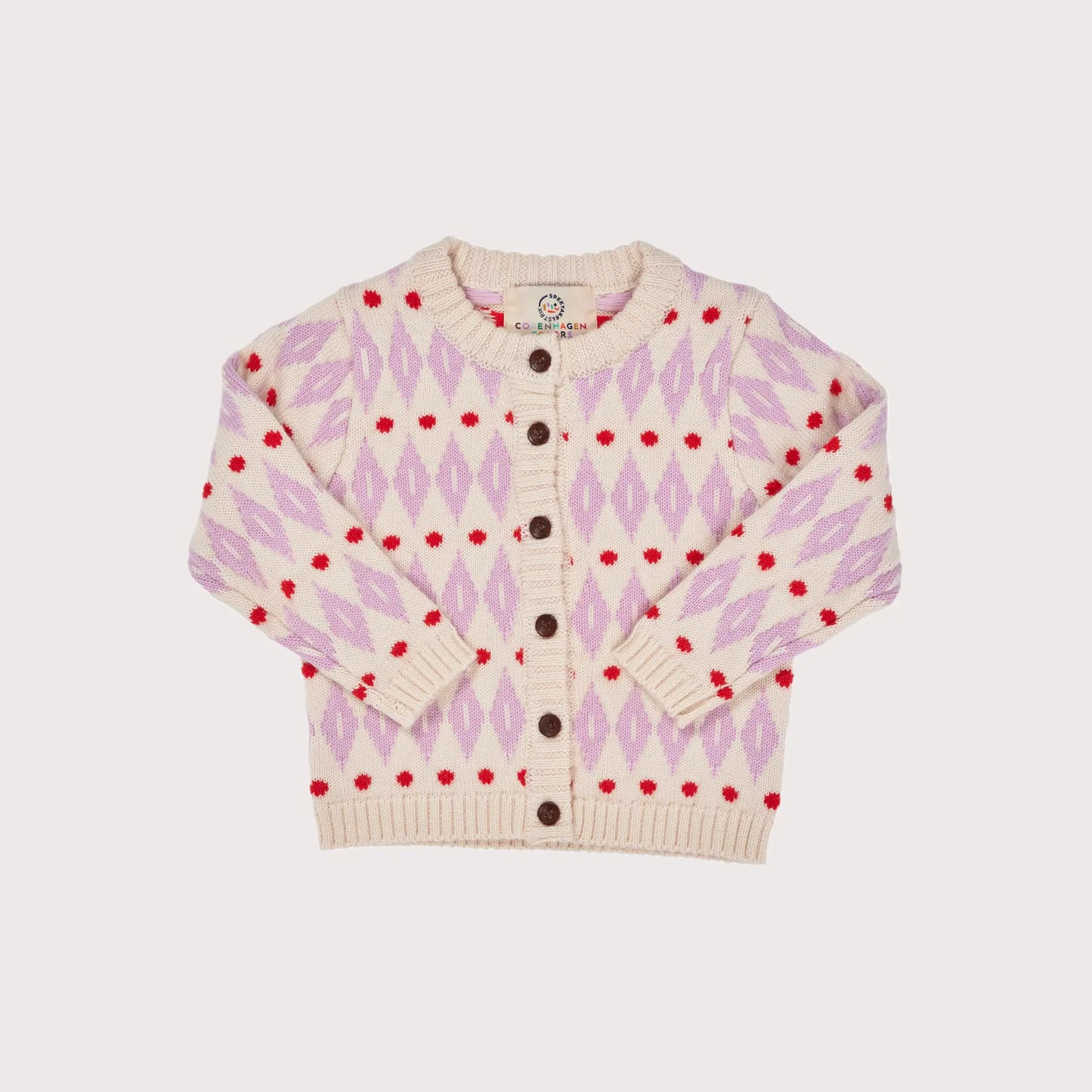 Harlequin Merino Classic Cardigan, Creme Bubblegum Combi, Copenhagen Colors X Spetakel