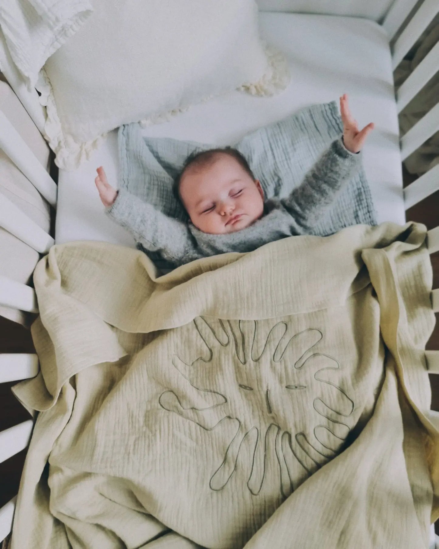 Solange Swaddle Blanket, Light Sage, Jeanne Le Studio, Organic