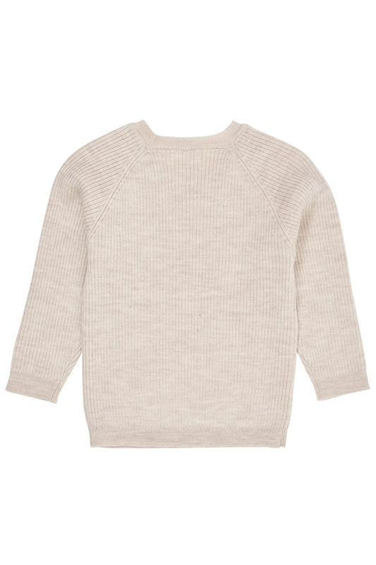Merino Classic Rib Blouse, Pale Cream Melange, 100% Merino Wool