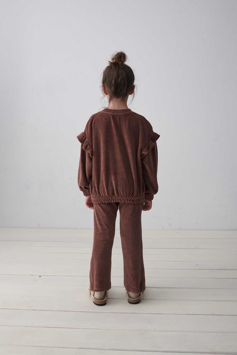 Velour Ruffle Sweatshirt, Nora, Brown, My Little Cozmo, Organic, Recycled & Oekotex