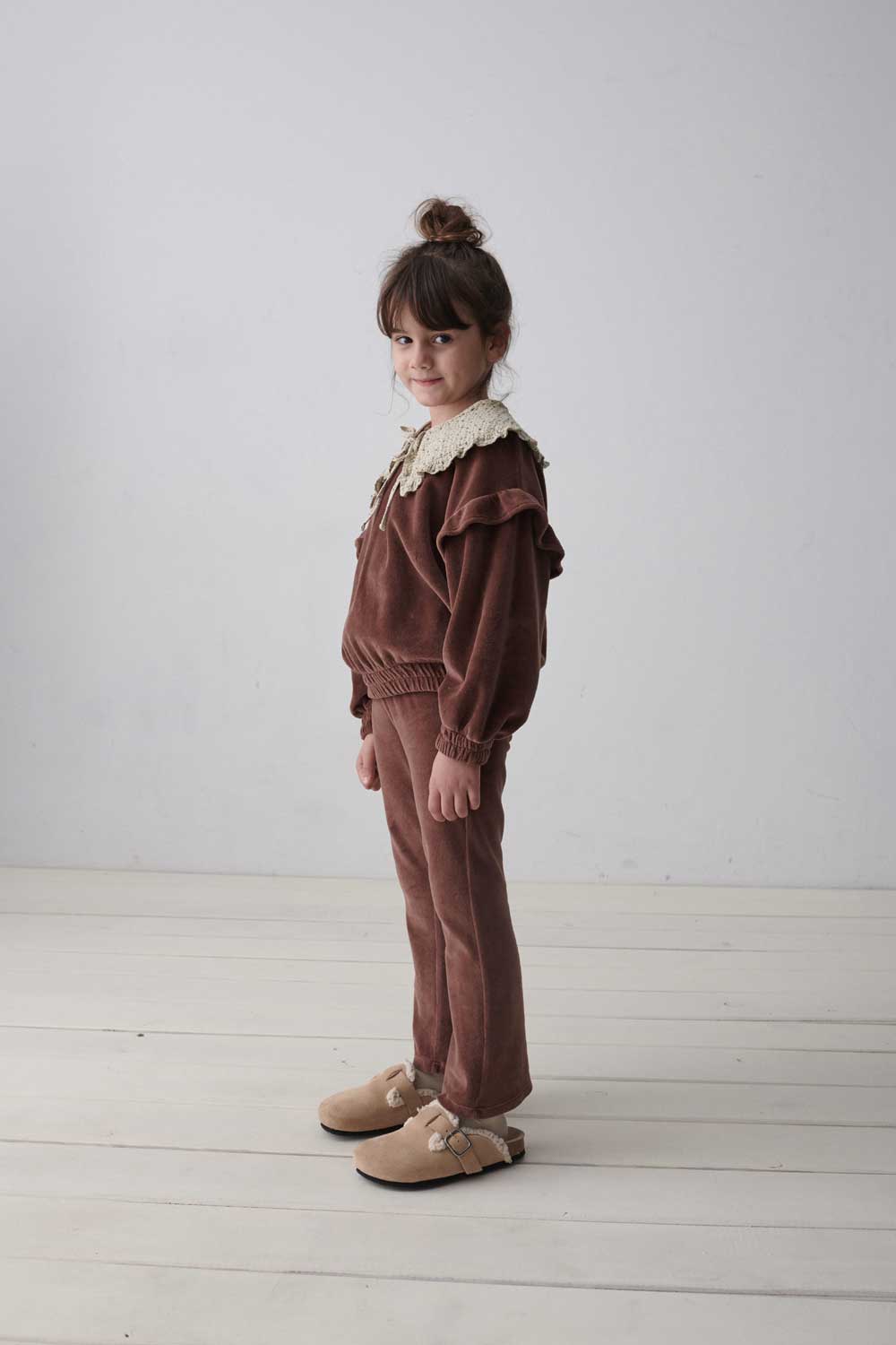 Velour Ruffle Sweatshirt, Nora, Brown, My Little Cozmo, Organic, Recycled & Oekotex