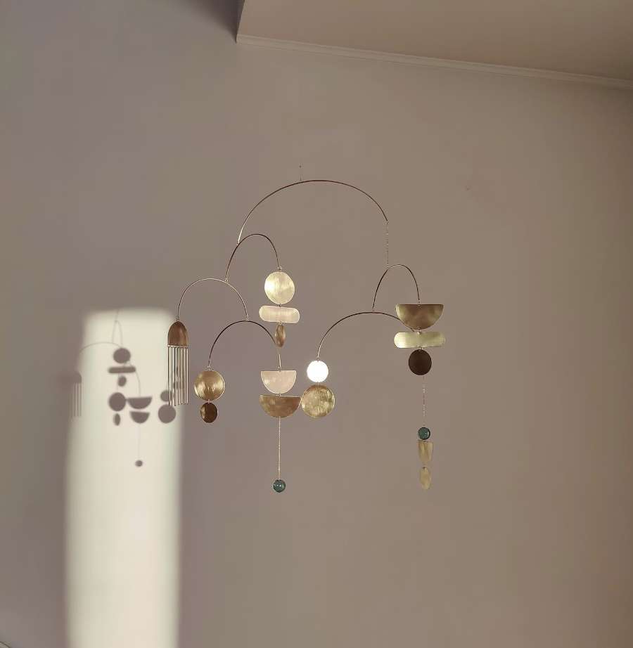 #3 Kinetic Brass Mobile, Small Wave Art, Handmade