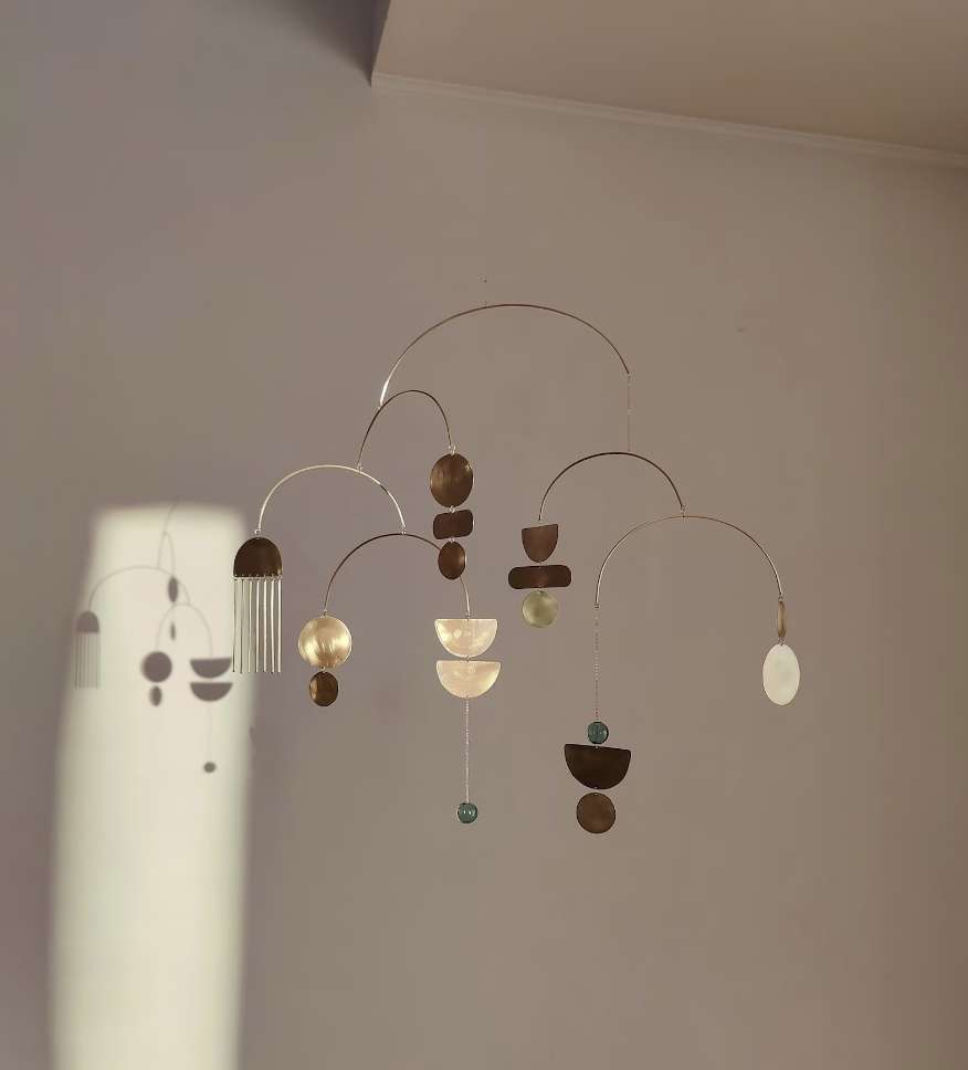 #3 Kinetic Brass Mobile, Small Wave Art, Handmade