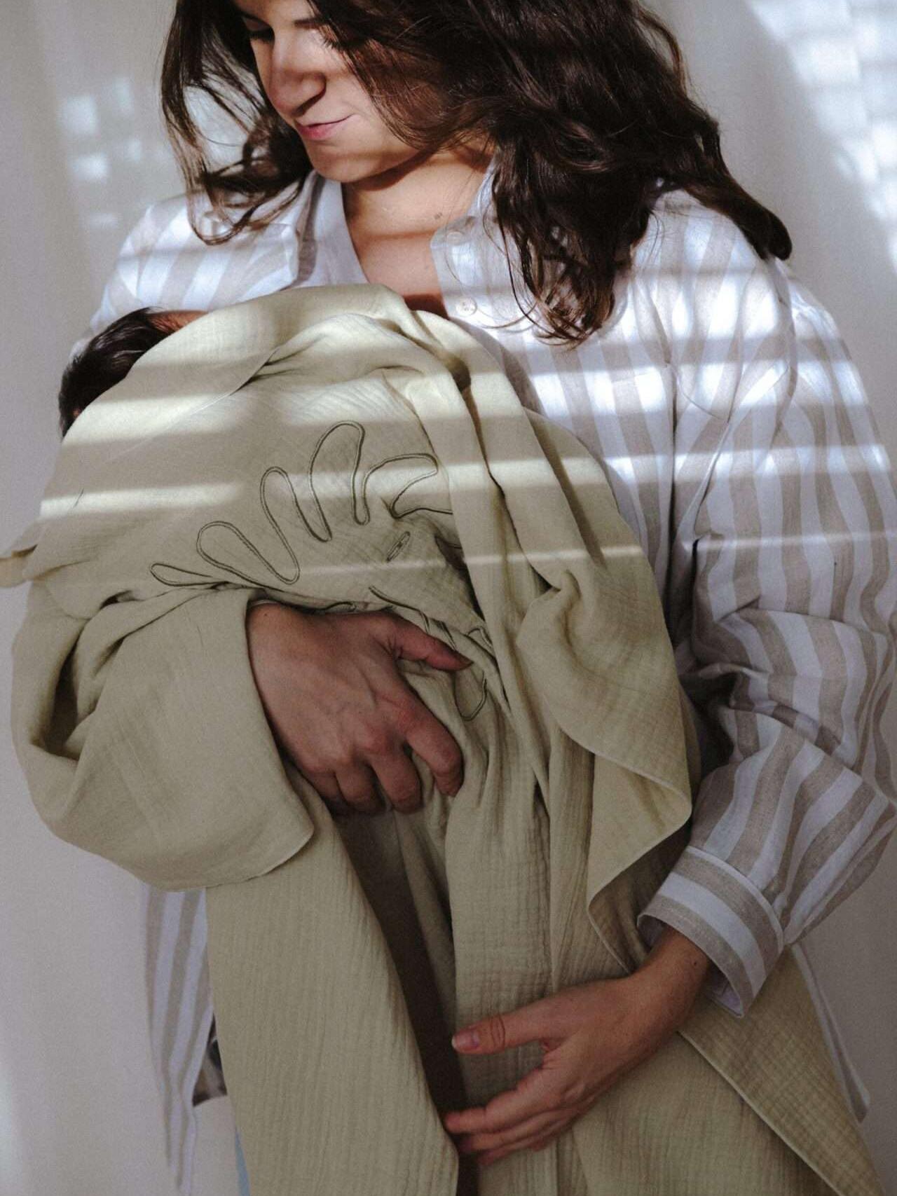 Solange Swaddle Blanket, Light Sage, Jeanne Le Studio