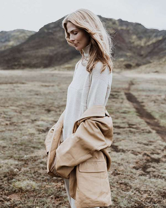 Unisex Alpaca Wool Sailor Sweater, Cream Twist