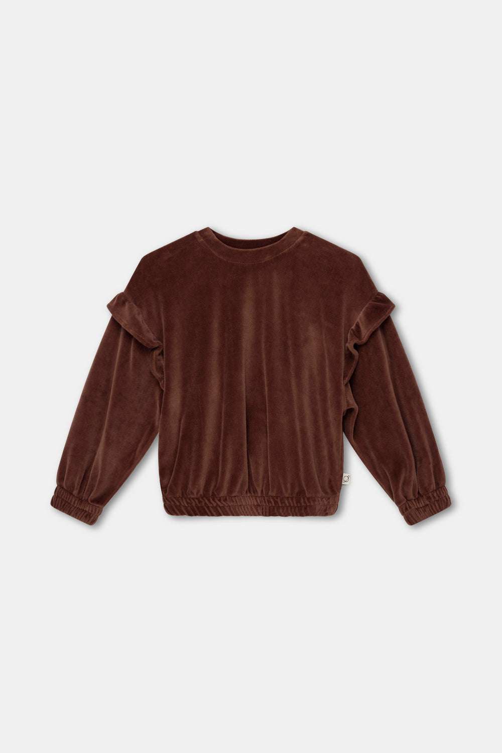 Velour Ruffle Sweatshirt, Nora, Brown & Oekotex