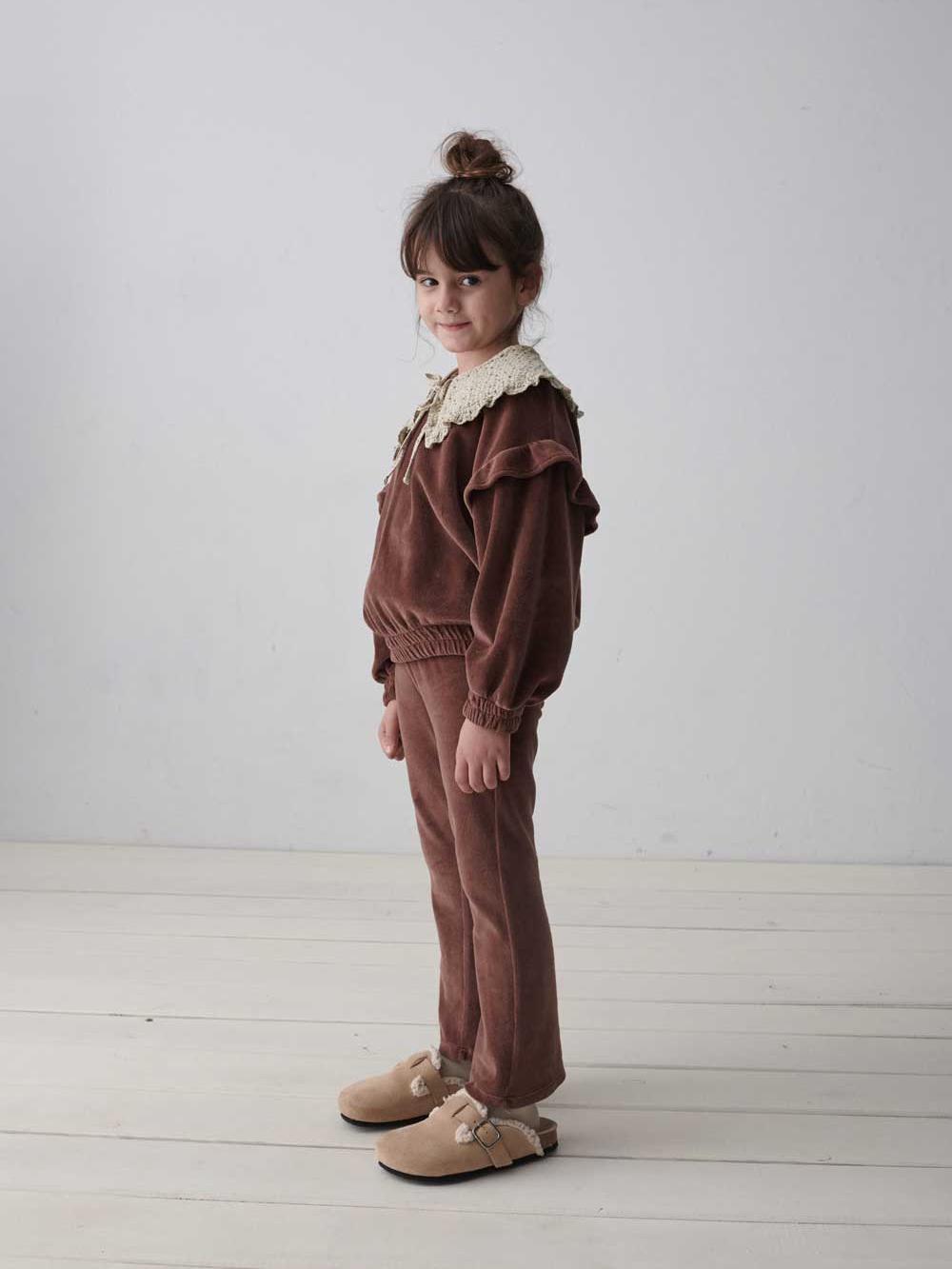 Velour Ruffle Sweatshirt, Nora, Brown & Oekotex